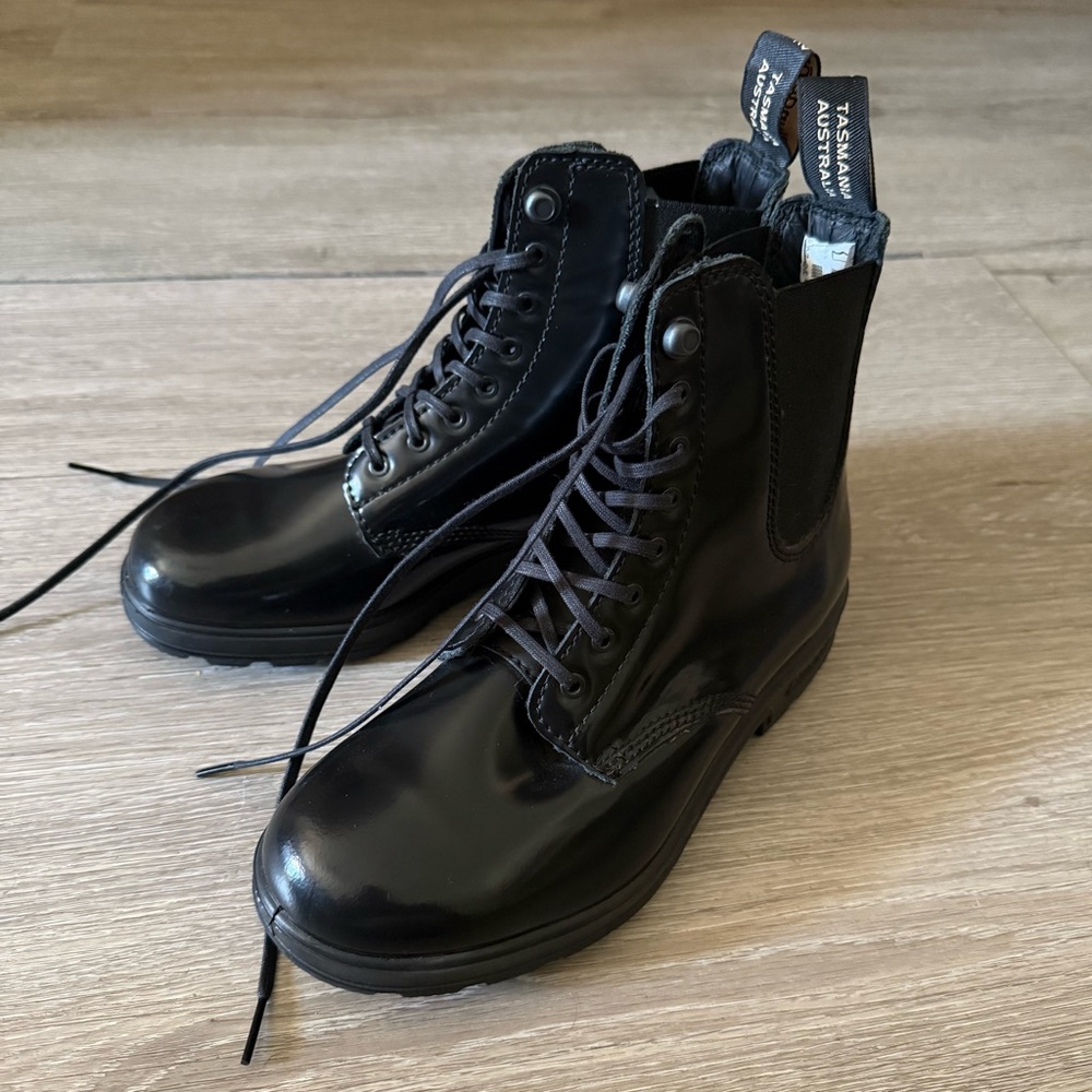 Lace up black leather boots